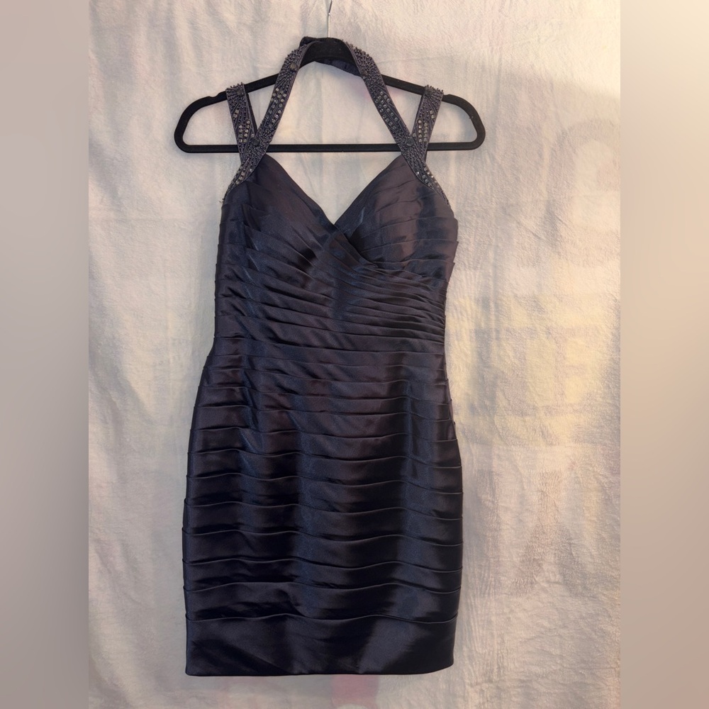 Adrianna Papell Navy Beaded-Strap Mini Dress